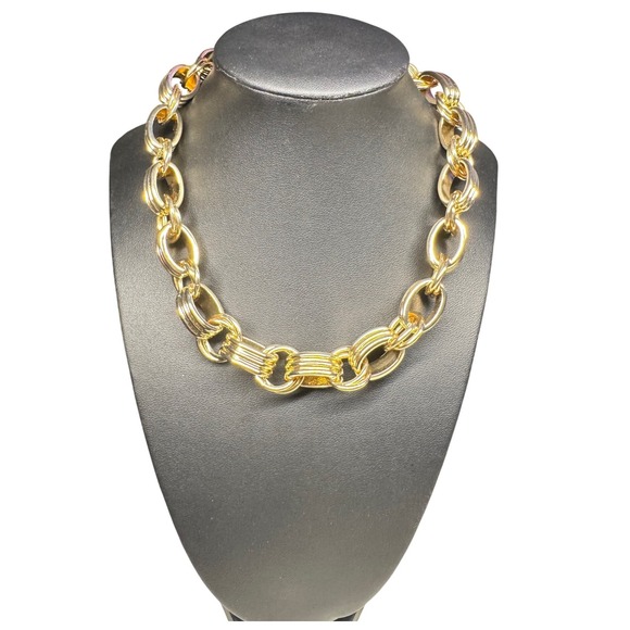 J.Crew Jewelry - J.Crew Gold Tone Chunky Chain Link Statement Necklace Ribbed Oval Links NWT